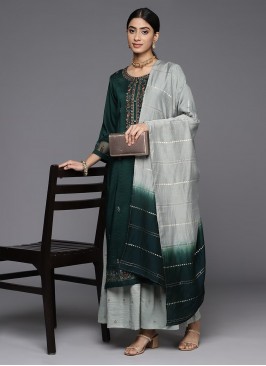 Silk Embroidered Green Palazzo Suit