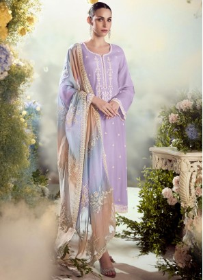 Silk Embroidered Lavender Trendy Salwar Kameez