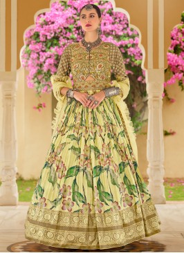 Silk Embroidered Readymade Floor Length Gown  in Yellow