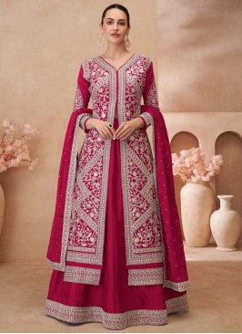 Silk Embroidered Readymade Lehenga Choli in Rani