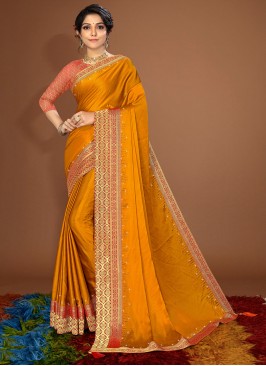 Silk Embroidered Traditional Saree in Mustard