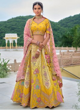 Silk Embroidered Trendy Lehenga Choli in Yellow