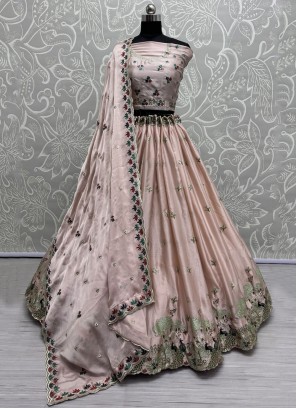 Silk Fancy Lehenga Choli in Peach