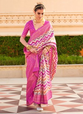 Silk Foil Print Pink Contemporary Saree