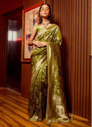 Silk Green Embroidered Classic Saree