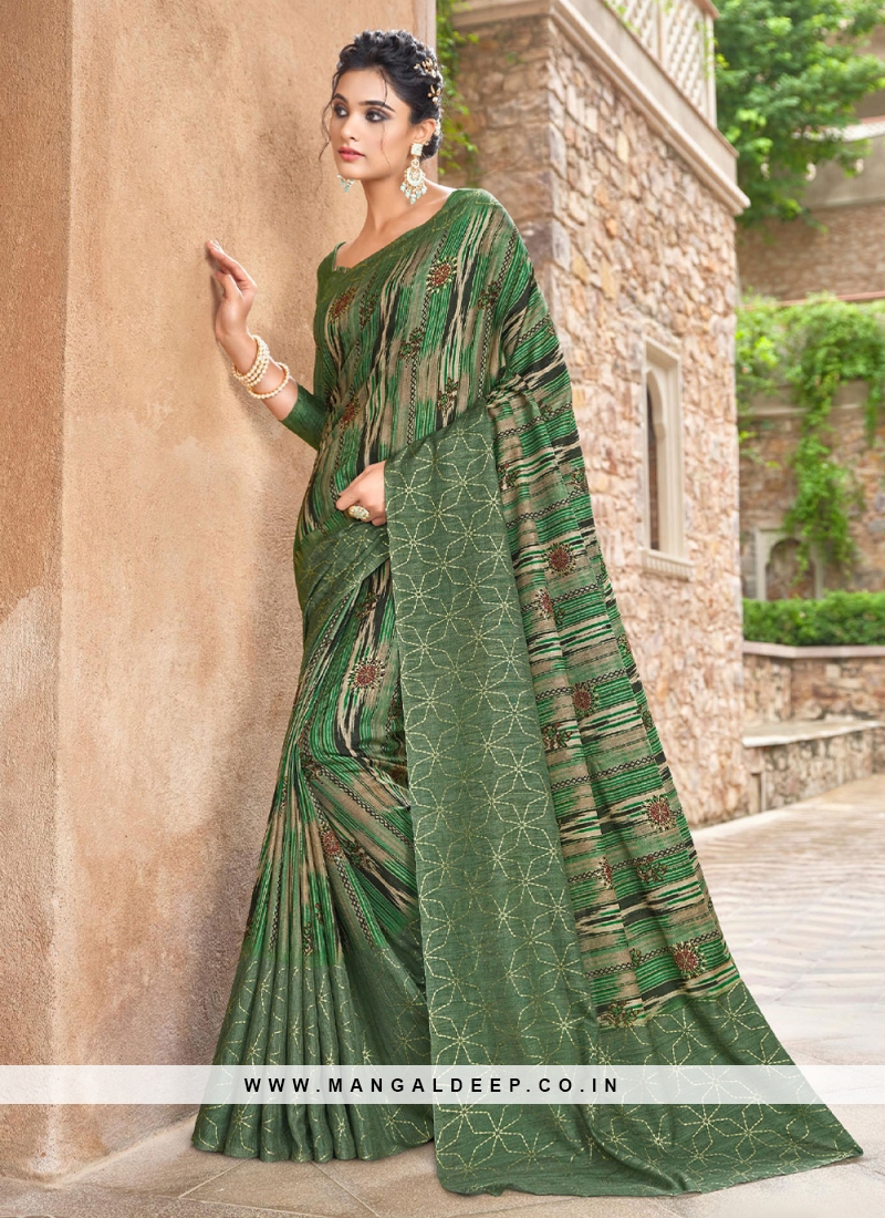 Dark Green Soft Silk Designer Saree | Saree designs, Green silk, Saree