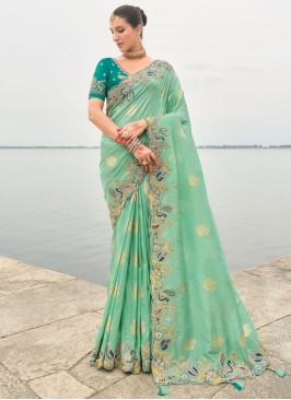 Silk Green Stone Trendy Saree