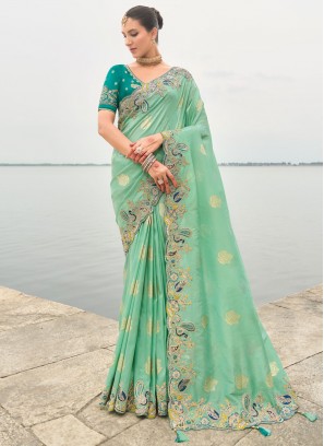 Silk Green Stone Trendy Saree