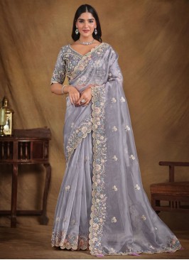 Silk Grey Stone Trendy Saree