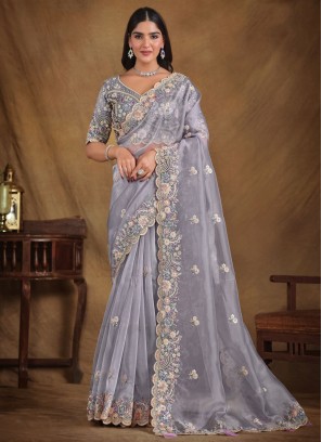 Silk Grey Stone Trendy Saree