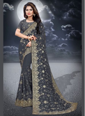 Silk Grey Zari Classic Designer Saree