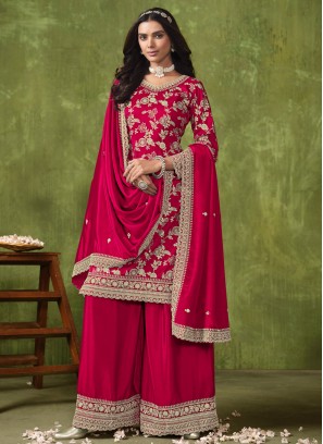 Silk Jacquard Work Trendy Salwar Kameez in Rani