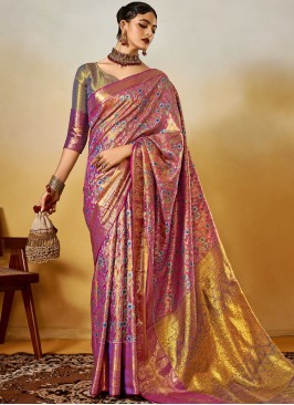 Silk Magenta and Purple Zari Classic Saree