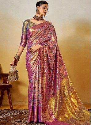 Silk Magenta and Purple Zari Classic Saree