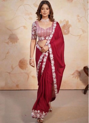 Silk Maroon and Rani Sequins Classic Saree