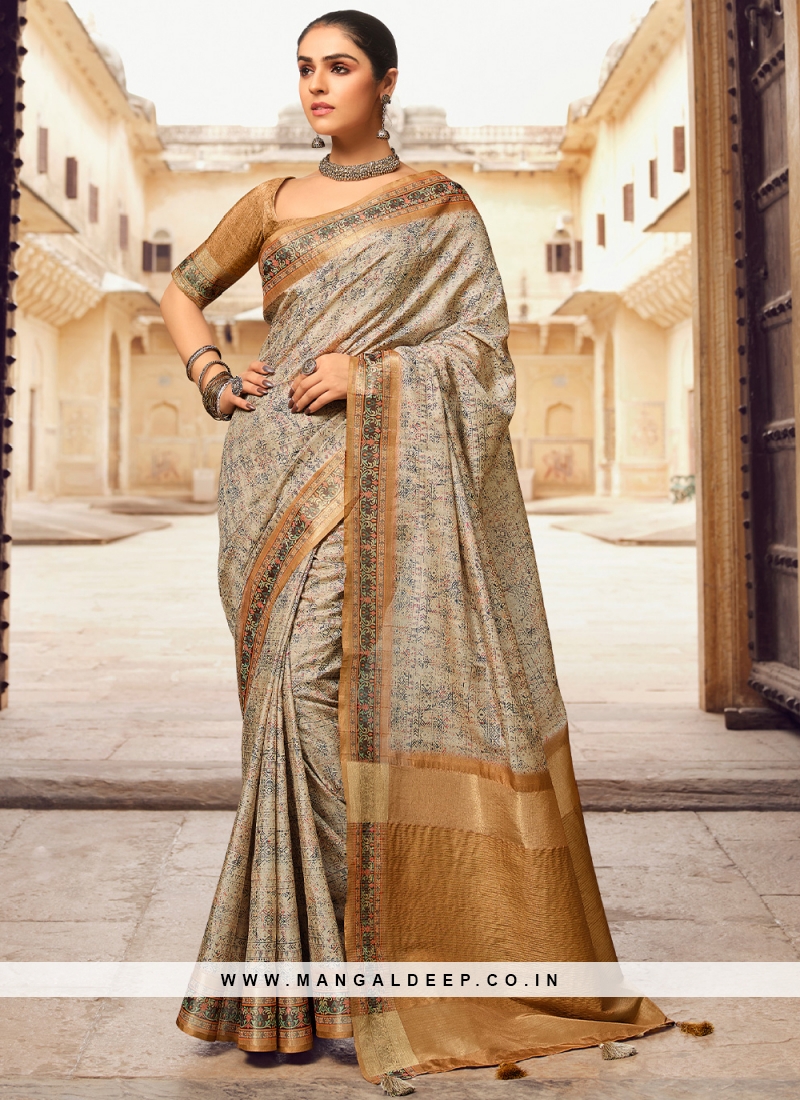 Kajal Aggarwal Beige Shimmer Georgette Designer Saree