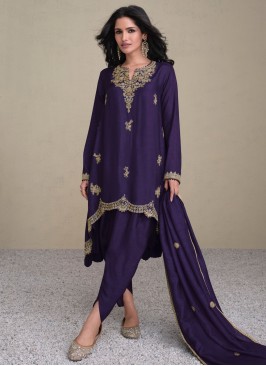 Silk Navy Blue Trendy Salwar Kameez