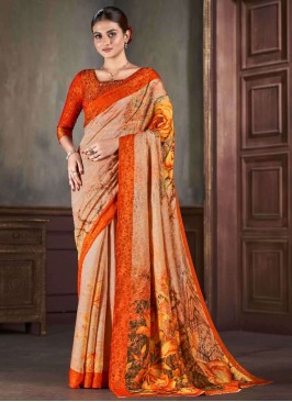 Silk Orange Designer Saree