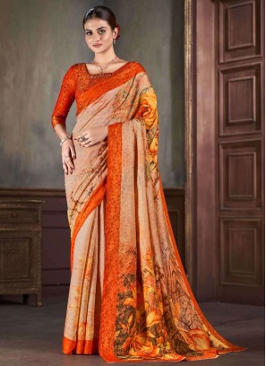 Silk Orange Designer Saree