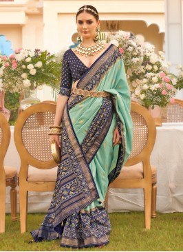 Silk Patola Print Sea Green Designer Saree