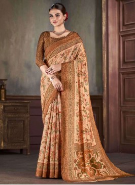 Silk Peach Zari Trendy Saree