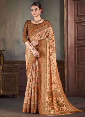 Silk Peach Zari Trendy Saree