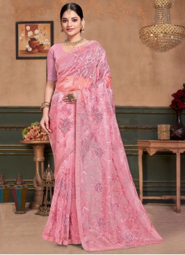 Silk Pink Designer Saree