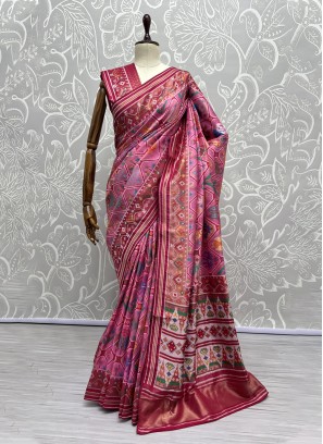 Silk Pink Weaving Trendy Saree