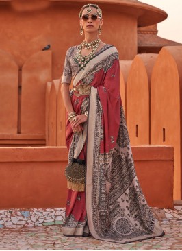 Silk Print Saree in Multi Colour