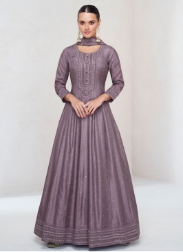 Silk Purple Floor Length Gown