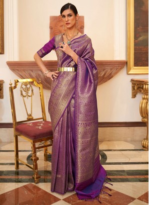 Silk Purple Weaving Classic Saree