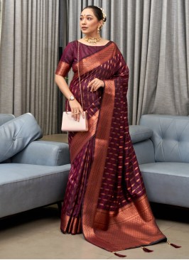 Silk Purple Weaving Designer Saree