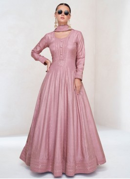 Silk Readymade Gown in Pink