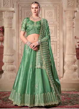 Silk Readymade Lehenga Choli in Green