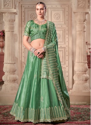 Silk Readymade Lehenga Choli in Green