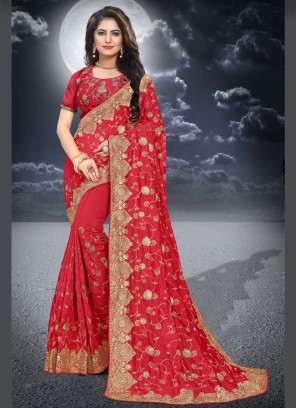 Silk Resham Classic Saree in Red