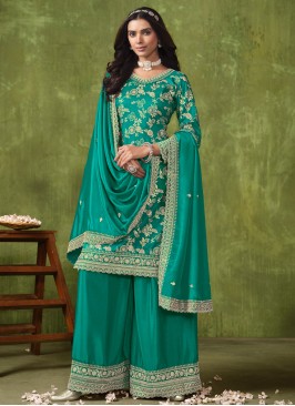 Silk Salwar Kameez in Turquoise