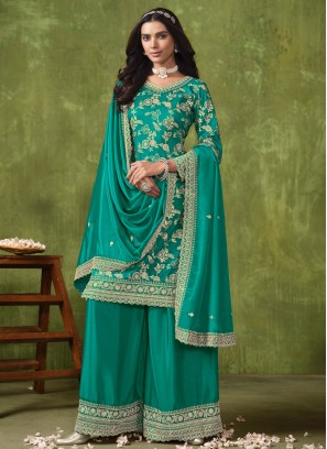 Silk Salwar Kameez in Turquoise