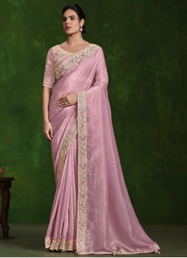 Silk Sequins Pink Classic Saree