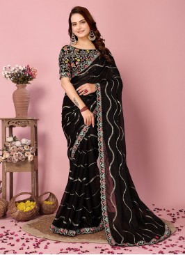 Silk Sequins Saree in Black