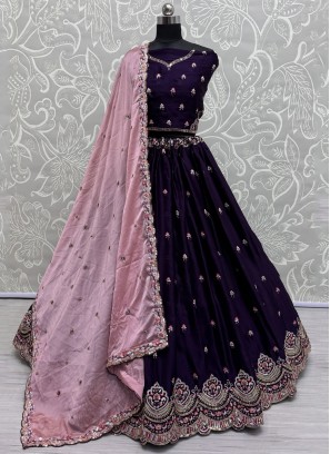 Silk Sequins Trendy Lehenga Choli in Purple