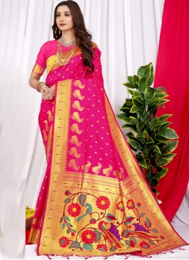 Silk Thread Hot Pink Trendy Saree