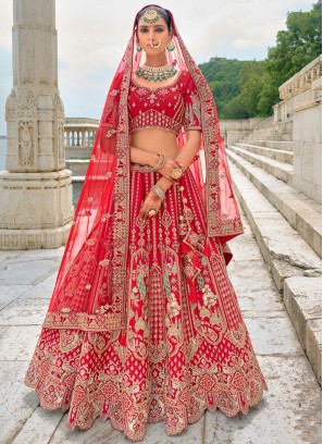 Silk Thread Red Trendy Lehenga Choli