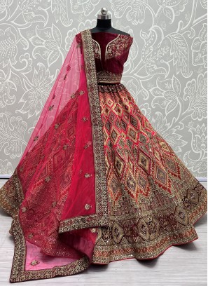 Silk Thread Work A Line Lehenga Choli in Multi Colour