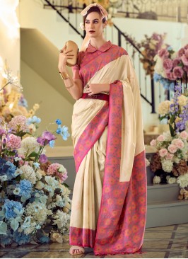 Silk Weaving Contemporary Saree in Cream