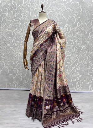 Silk Weaving Cream Saree