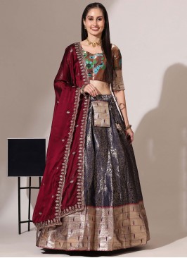 Silk Weaving Designer Lehenga Choli in Navy Blue