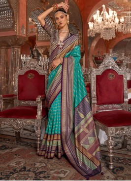 Silk Weaving Turquoise Trendy Saree