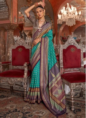 Silk Weaving Turquoise Trendy Saree