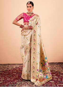 Silk Zari Beige Classic Saree